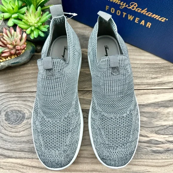 NIB Tommy Bahama Flint Knit Jogger Memory Foam Slip On Sneaker Charcoal - Picture 2 of 14